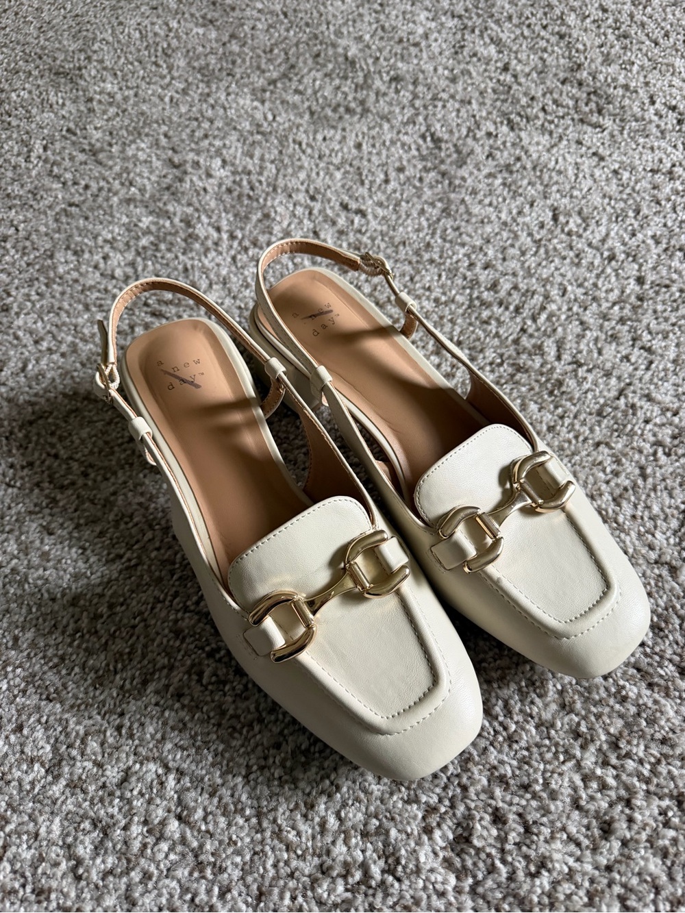 a new day Cream Slingback Loafer Mules with Gold Chain